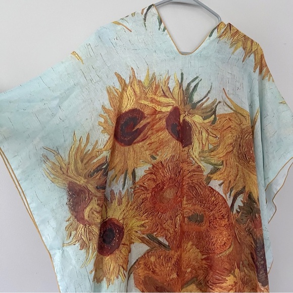Van Gogh Sunflower Kimono Beach Cover Up Artsy Op Art Teacher Eclectic Grandma - Picture 2 of 12
